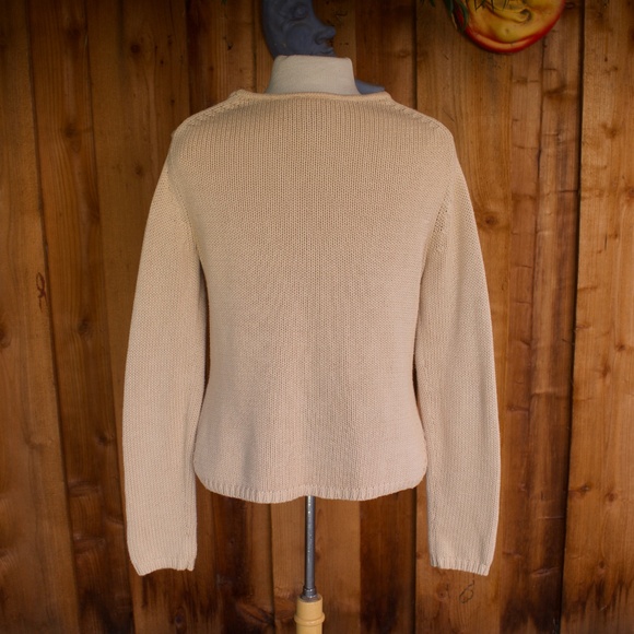 Vintage Talbots 100% Cotton Creme Knitted V-Neck Sweater Size S - Picture 11 of 15